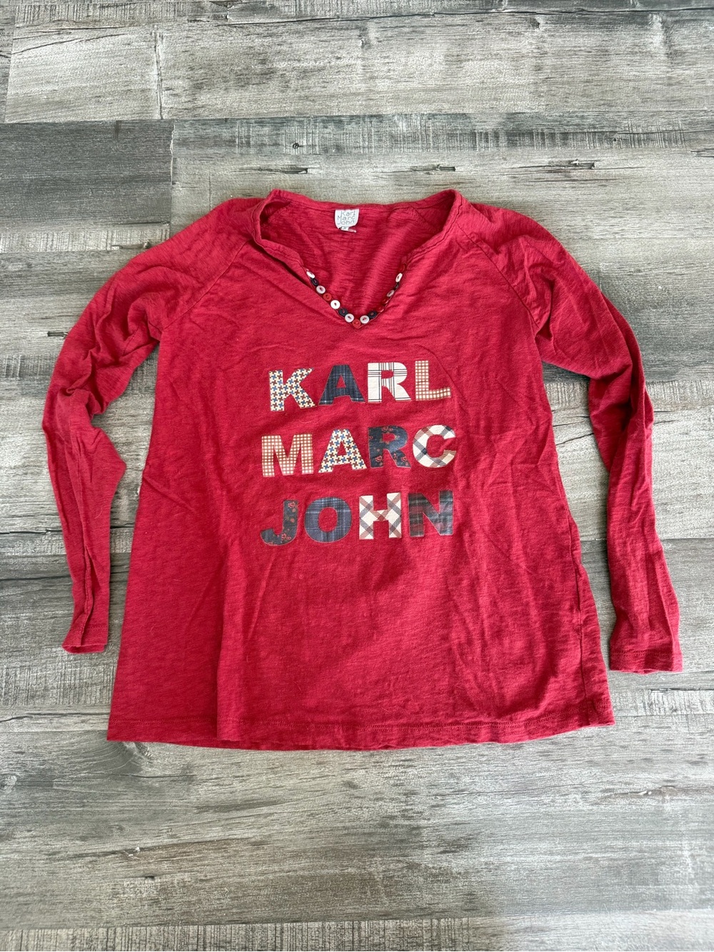 Women’s Red Long Sleeve V-Neck Tee